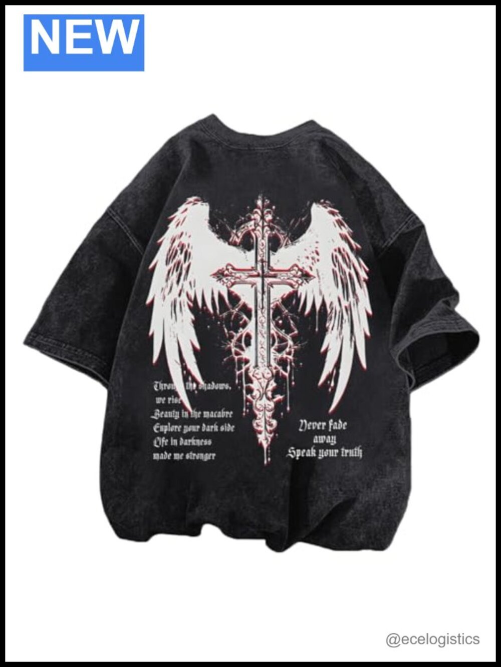 Gothic Cross Graphic Oversized Tee Grunge Streetwear T-shirt